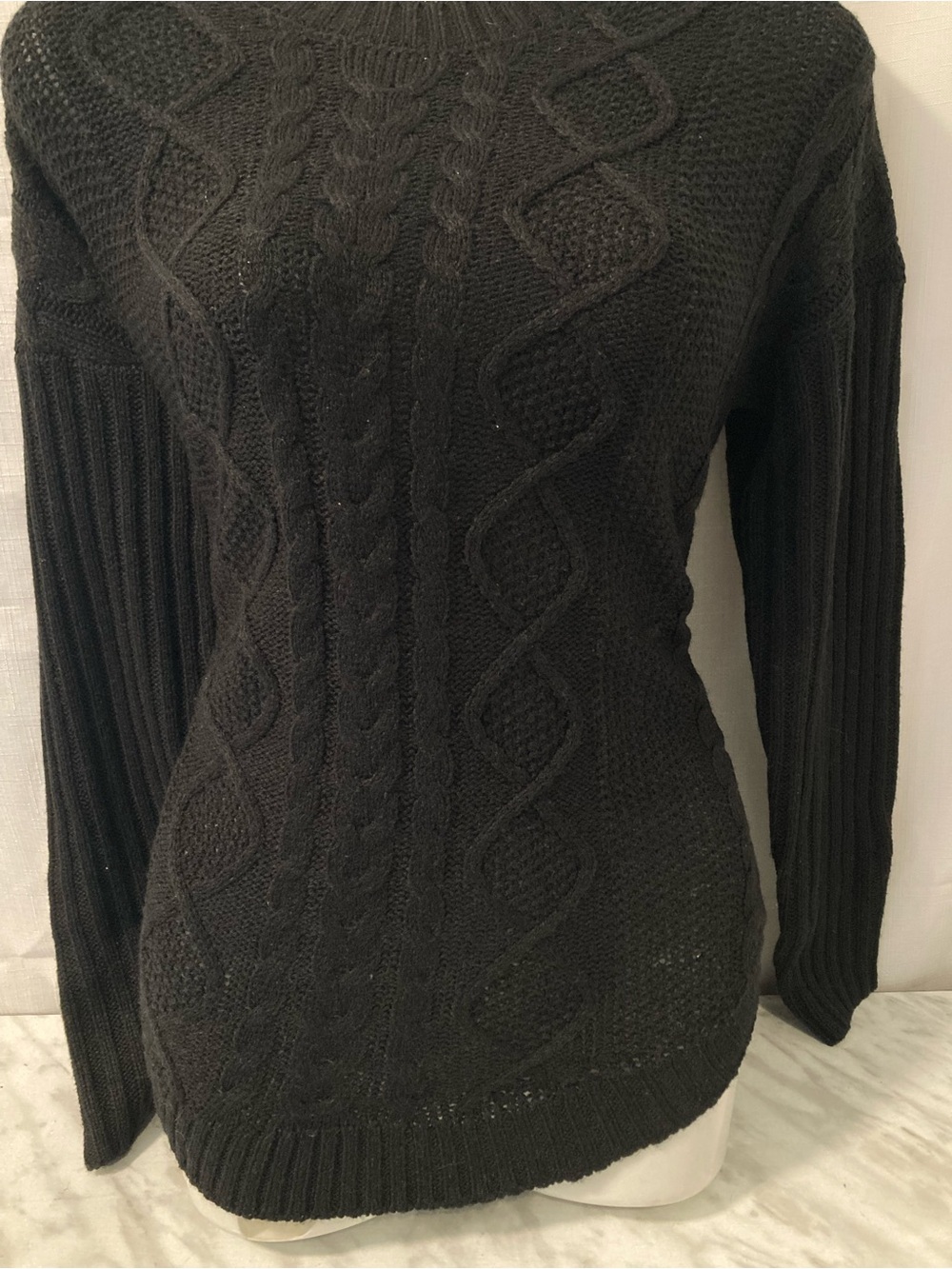 Guilty Black Cable Knit Fitted Sweater Long Sleeve Small